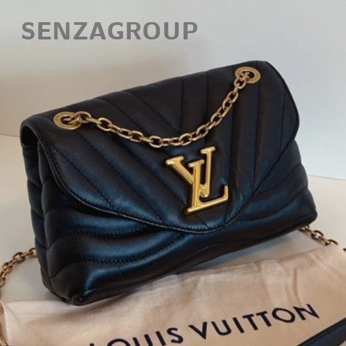 Louis Vuitton New wave Chain Black Gold Shoulder Bag Used Women Classic
