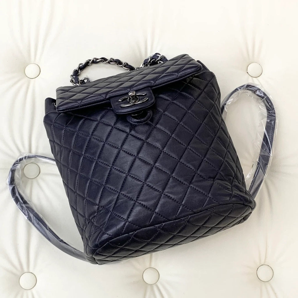 Chanel Backpack PM Lambskin Blue Silver Turn Lock Women Fashion S