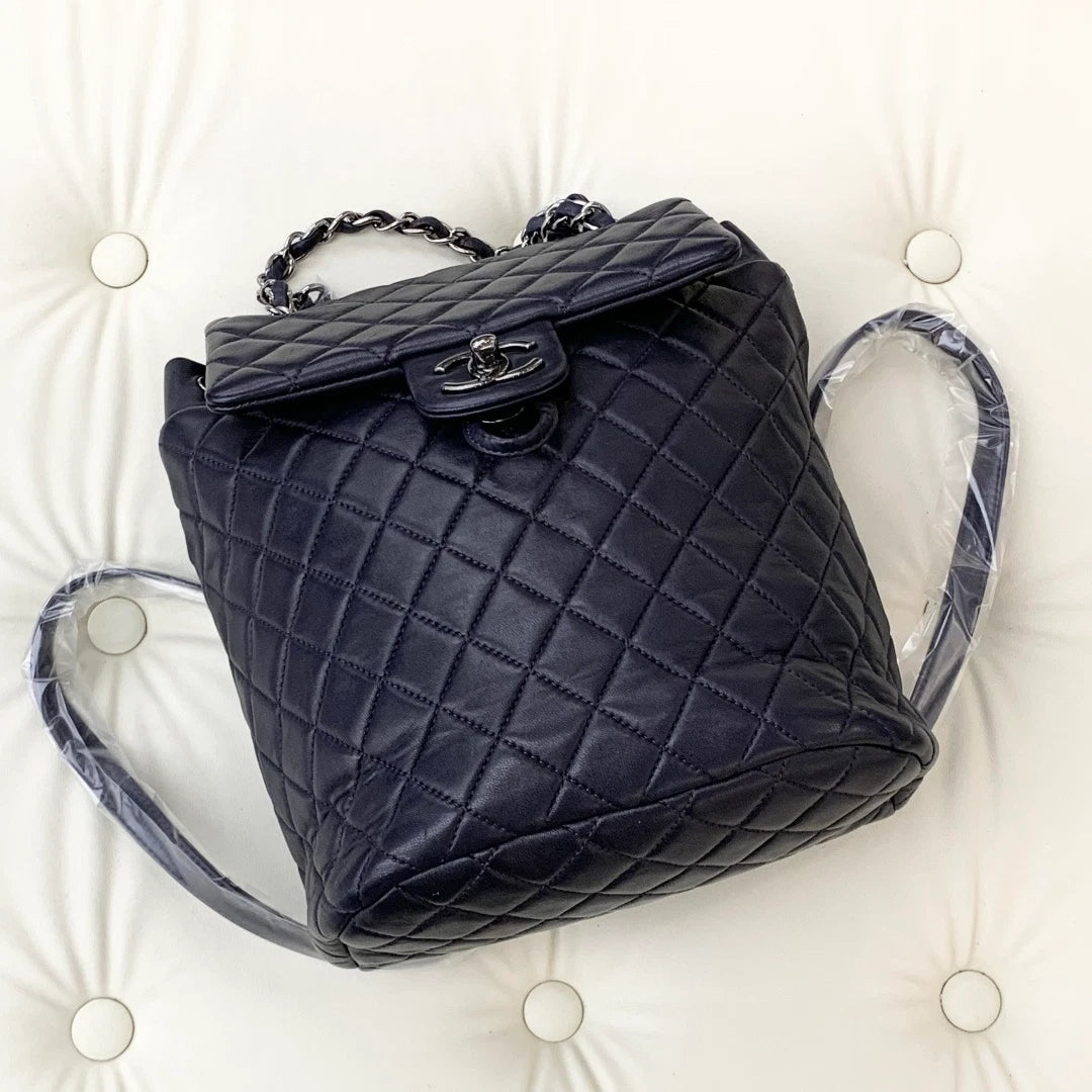 Chanel Backpack PM Lambskin Blue Silver Turn Lock Women Fashion S