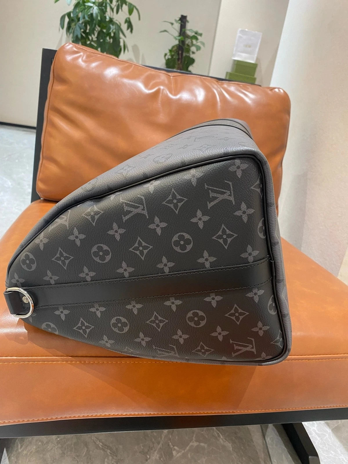 Louis Vuitton Keep all Monogram Canvas Black Silver Top Handle Shoulder Bag