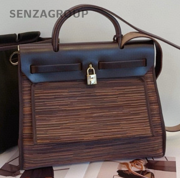 Hermes Herbag31 Vintage Lambskin Top Handle Bag Crossbody Brown Gold Women