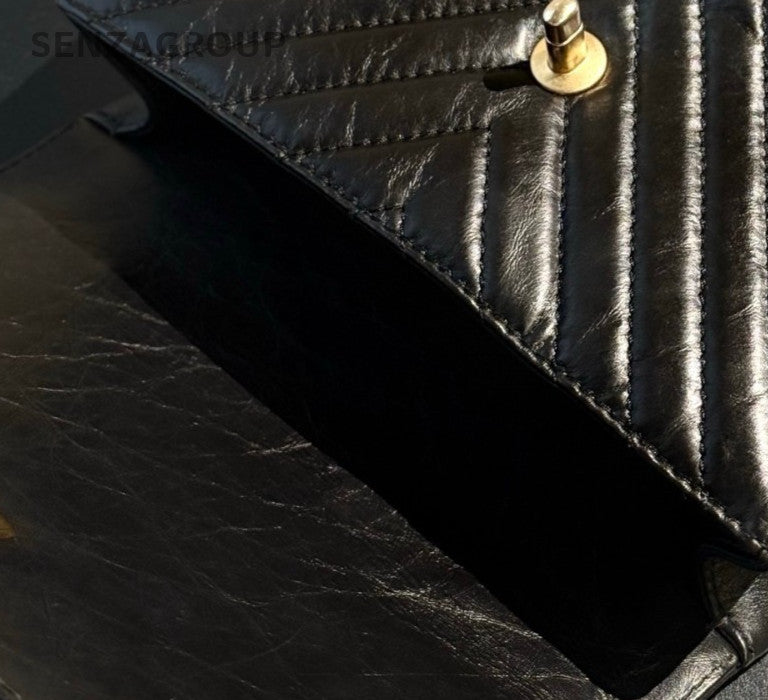 Chanel Classic Flap Top Handle Chain Shoulder Bag Black Gold Women Designer