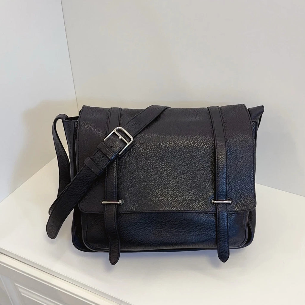 Hermes Steve Messenger Bag Shoulder Crossbody Black Silver Unisex Adults