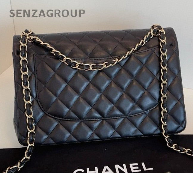 Chanel Classic Flap Lambskin Chain Shoulder Bag Crossbody Black Gold Women