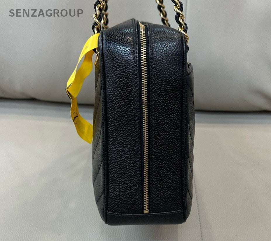 Chanel Camera PM Chain Shoulder Bag Black Gold Used Women Classic