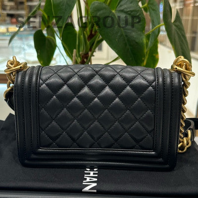 Chanel Le Boy Small Quilted Black Gold Calfskin Chain Shoulder Bag