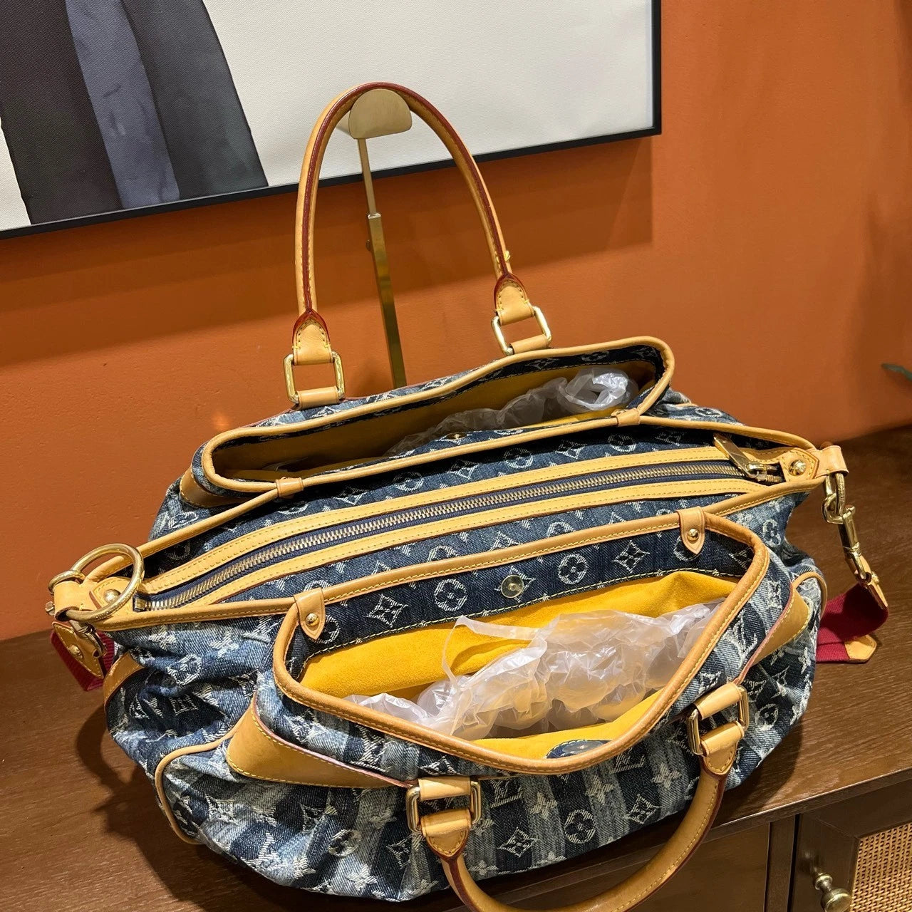 Louis Vuitton Raye Denim Blue Handbag Crossbody Bag Gold Hardware