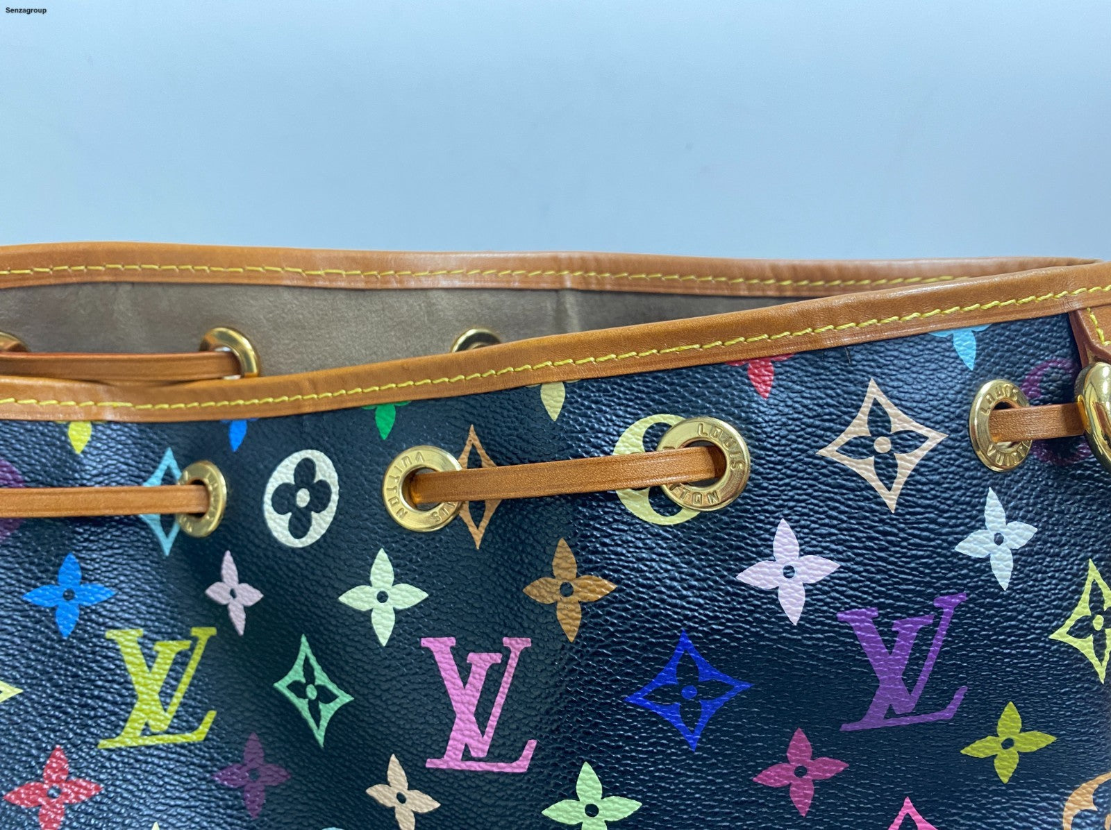 Louis Vuitton Monogram Black Multicolor Bucket Shoulder Bag Crossbody Women