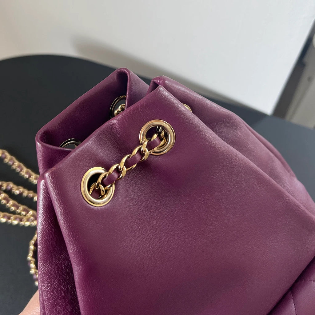 Chanel Diamond Chain Backpack Purple Gold Classic Used Women