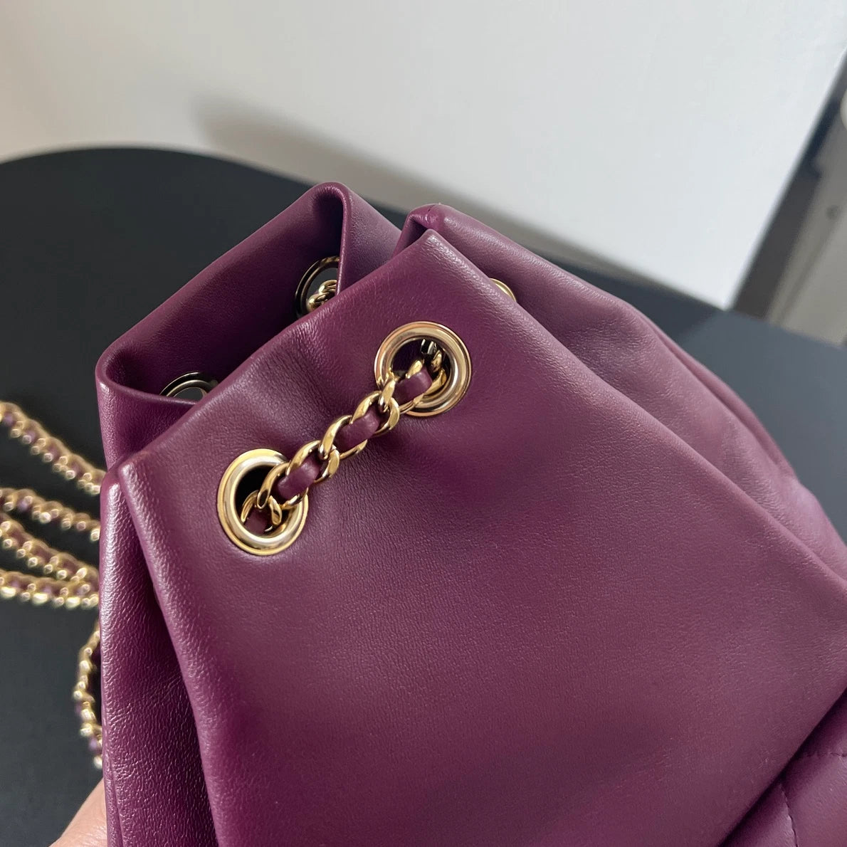 Chanel Diamond Chain Backpack Purple Gold Classic Used Women