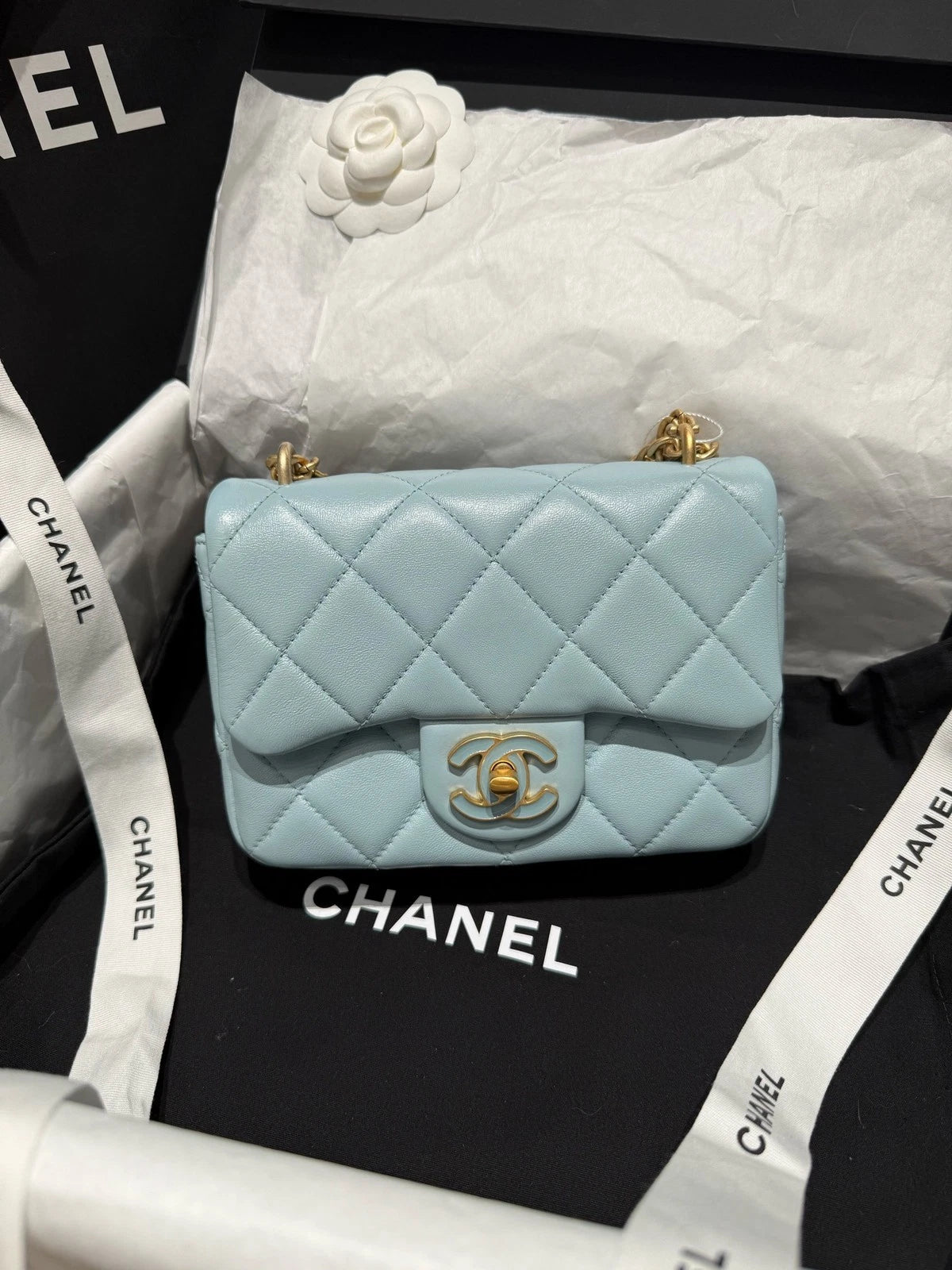 New CHANEL Lamskin Enamel Buckle CF Mini Crossbody Bag For Women