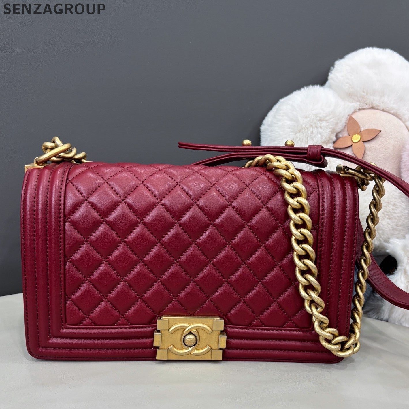Chanel Leboy MM Calfskin Chain Shoulder Crossbody Red Gold Women Classic
