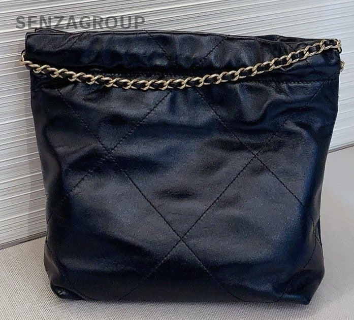 Chanel 22 Mini Calfskin Chain Shoulder Bag Black Gold Women Classic Vintage