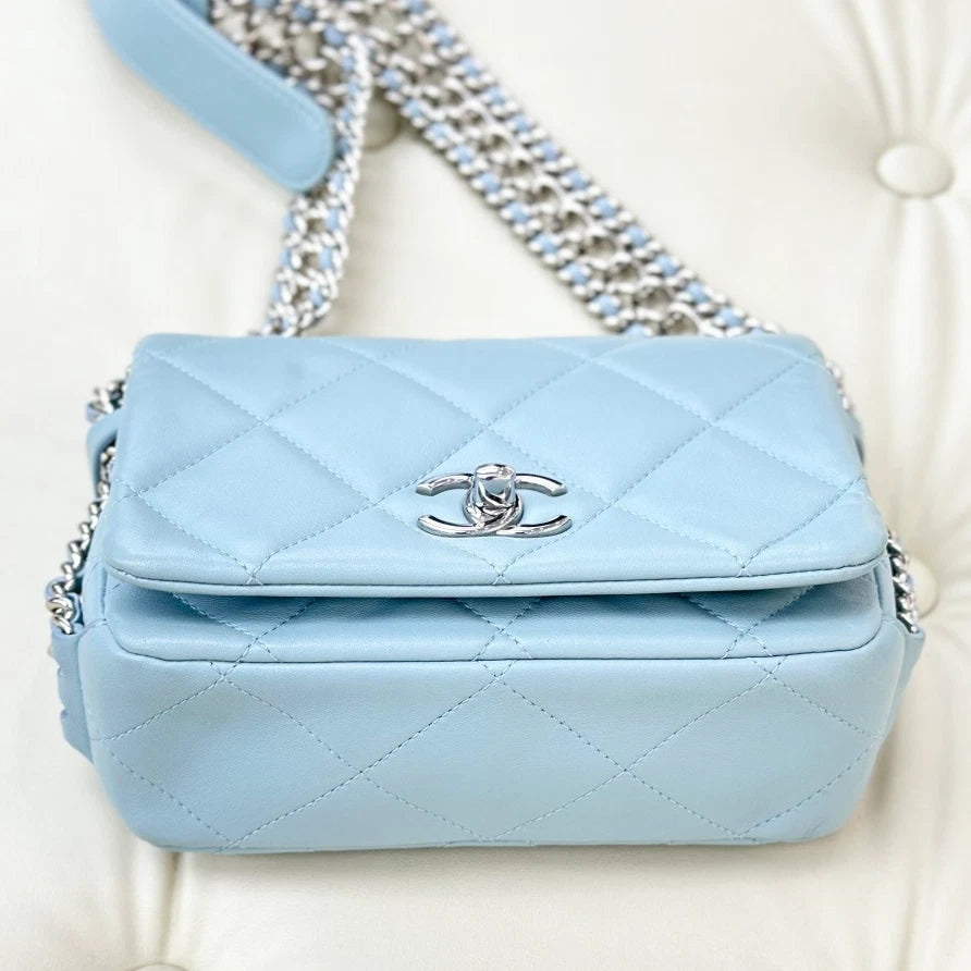 Chanel Chain Lambskin Shoulder Crossbody Bag Blue Silver Hardware Women S