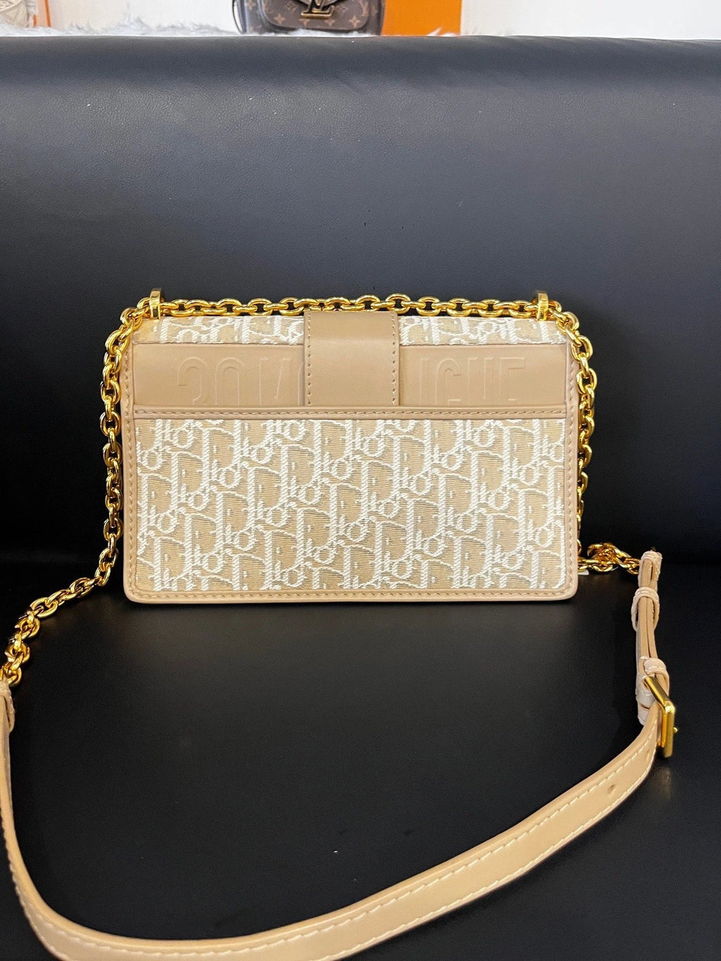 Christian Dior 30 Montaigne Medium Crossbody Shoulder Bag Beige Oblique Canvas