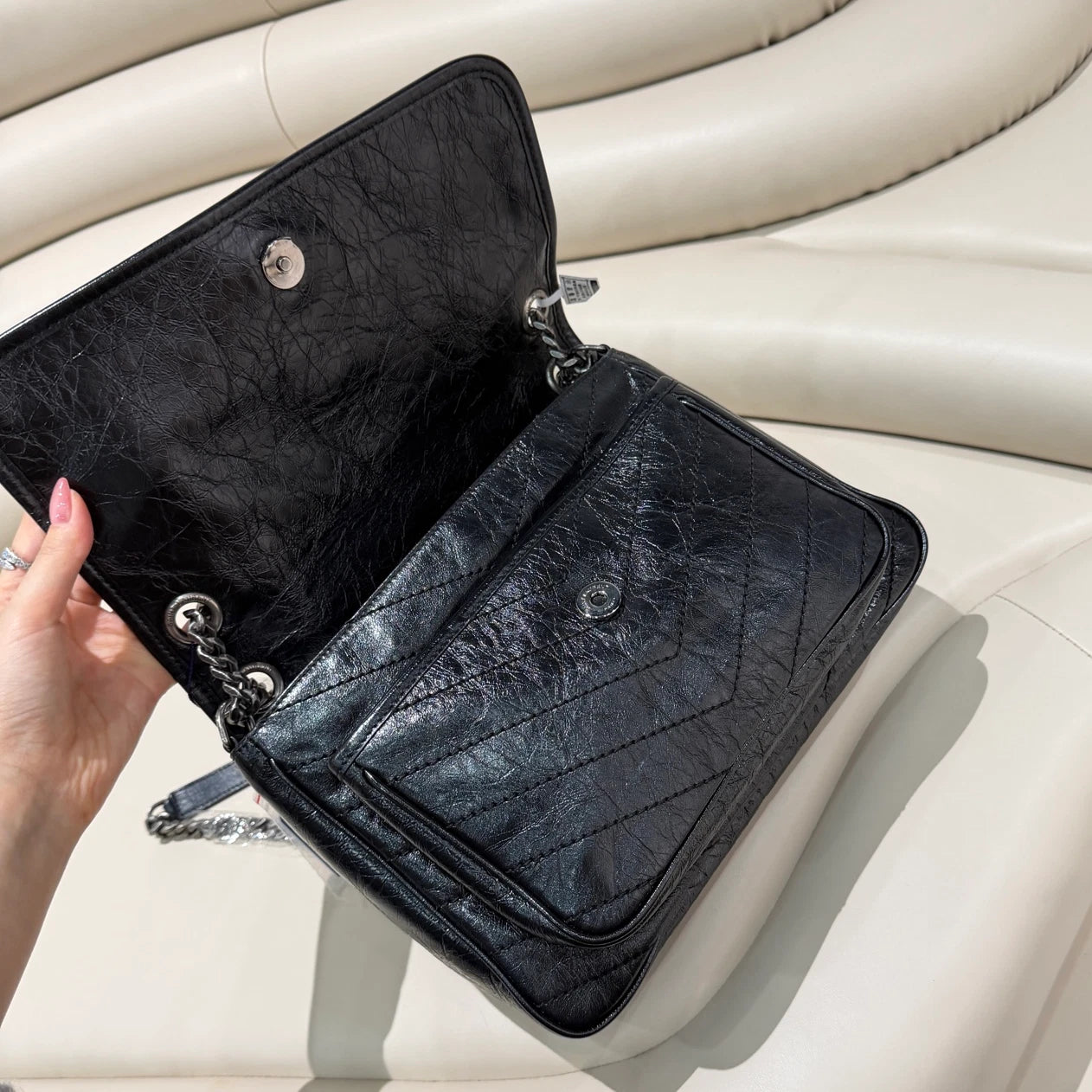 Saint Laurent Niki MM Chain Shoulder Bag Black Silver Women Classic