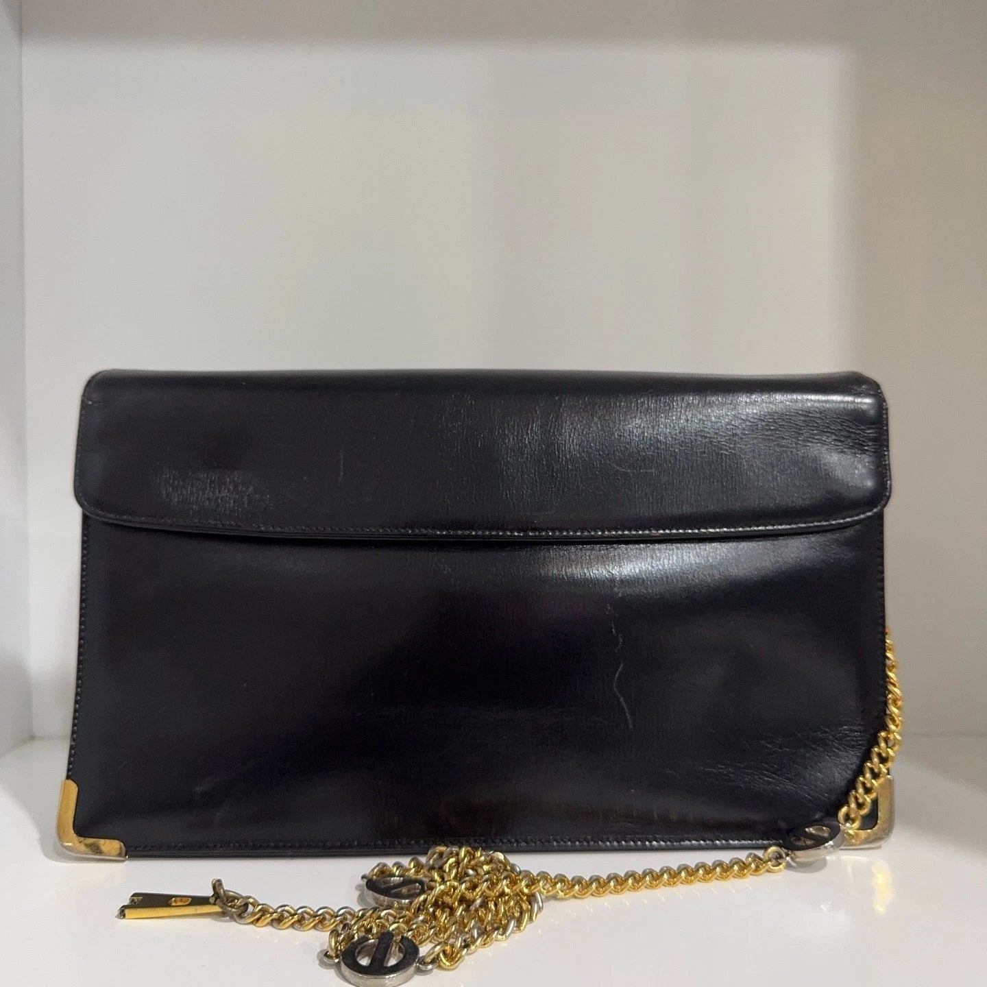 Dior Black Big Logo Calfskin Envelope Shoulder Crossbody Bag for Women
