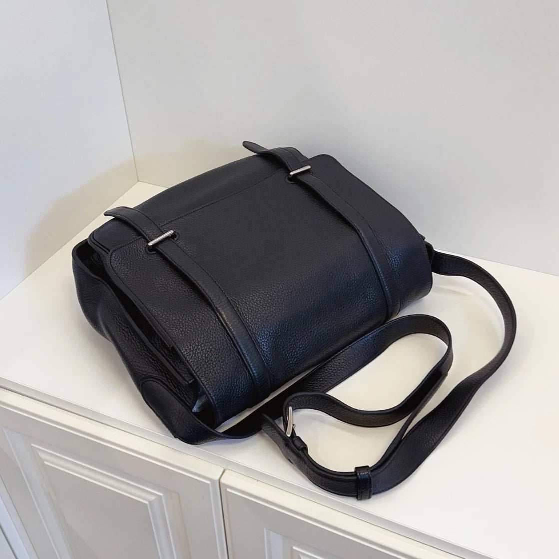 Hermes Steve Messenger Bag Shoulder Crossbody Black Silver Unisex Adults