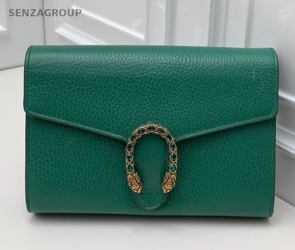 Gucci Dionysus WOC Chain Crossbody Clutch Green Silver Women Classic