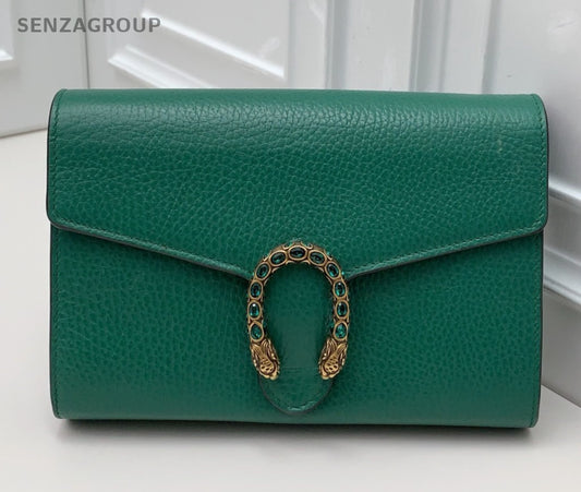 Gucci Dionysus WOC Chain Crossbody Clutch Green Silver Women Classic