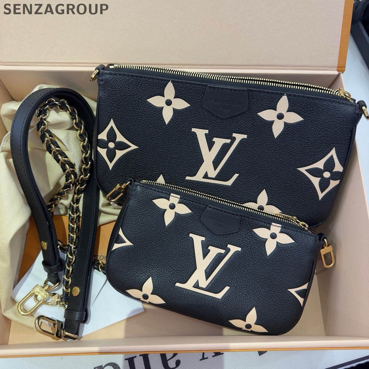 Louis Vuitton Embossed Black Gold Chain Shoulder Crossbody Bag - Classic Women's