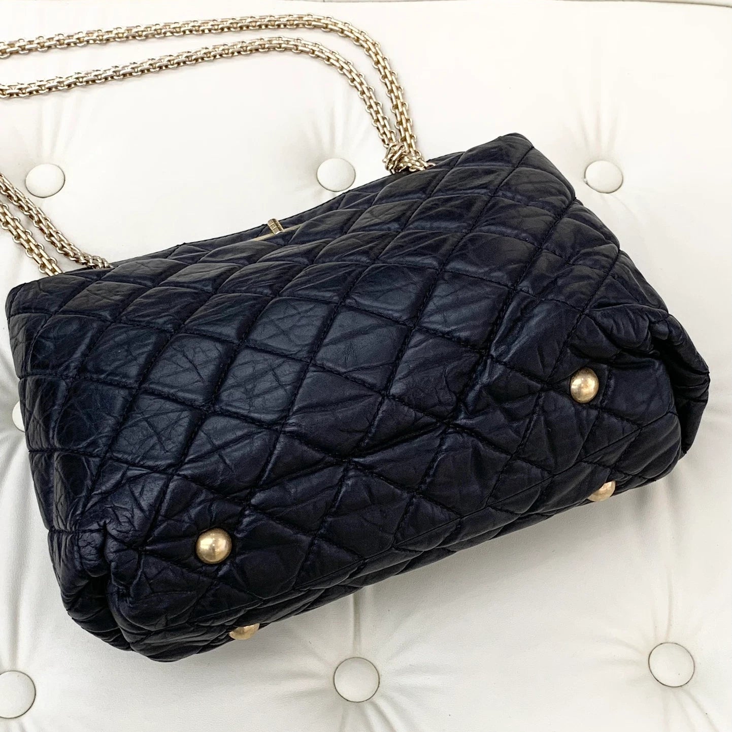 Authentic Chanel Calfskin Tote Chain Shoulder Bag Black Gold Hardware