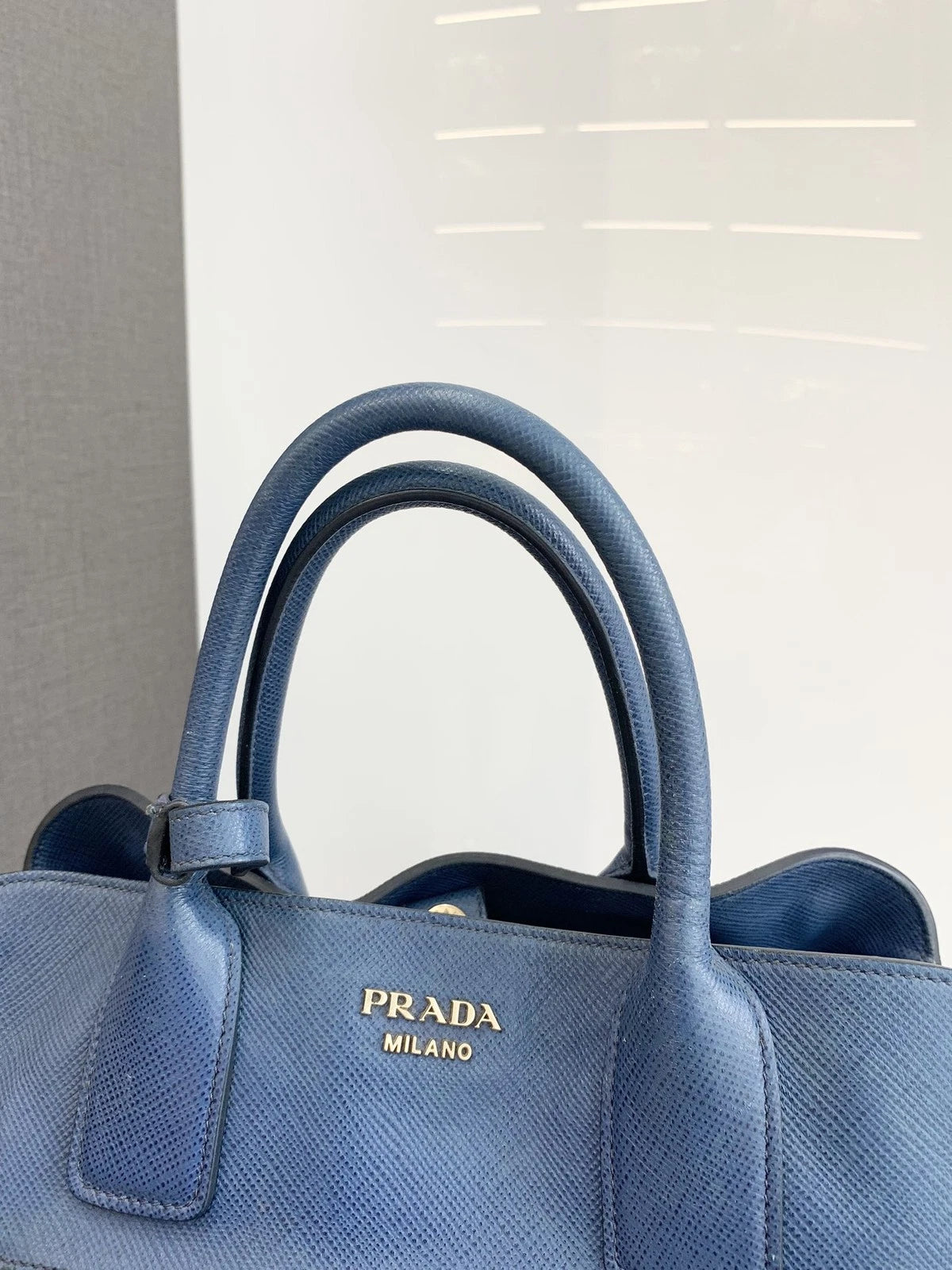 Prada Calfskin Tote Top Handle Bag Blue Gold Hardware Women S
