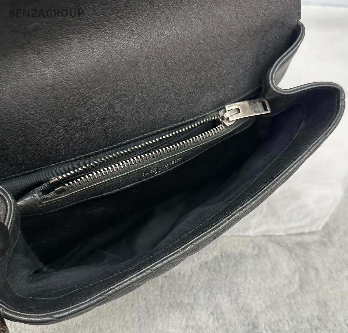 Saint Laurent College MM Calfskin Chain Crossbody Black Silver Women Classic