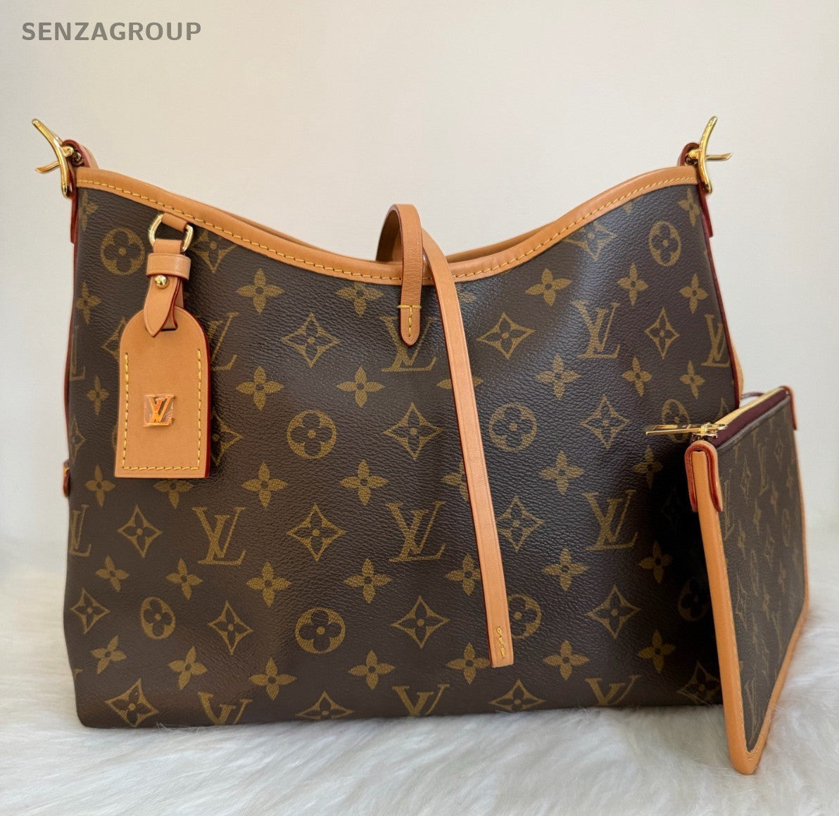 Louis Vuitton Carryall PM Monogram Shoulder Bag Brown Gold Women Classic