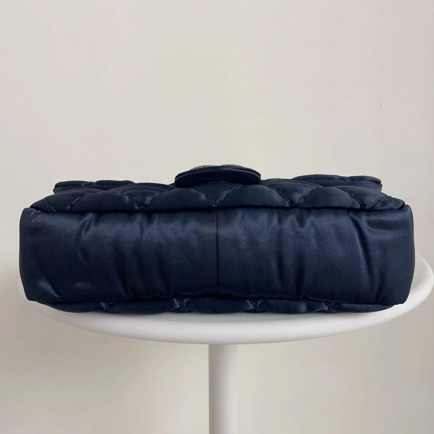Chanel Classic Flap CF Satin Shoulder &amp; Crossbody Bag Deep Blue Classic