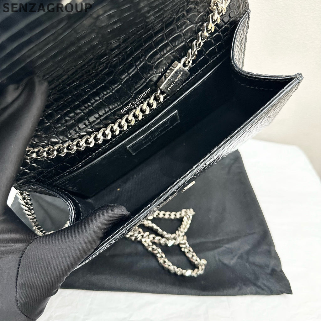 Saint Laurent YSL Black Silver Fringe Kate Small Chain Crossbody Bag