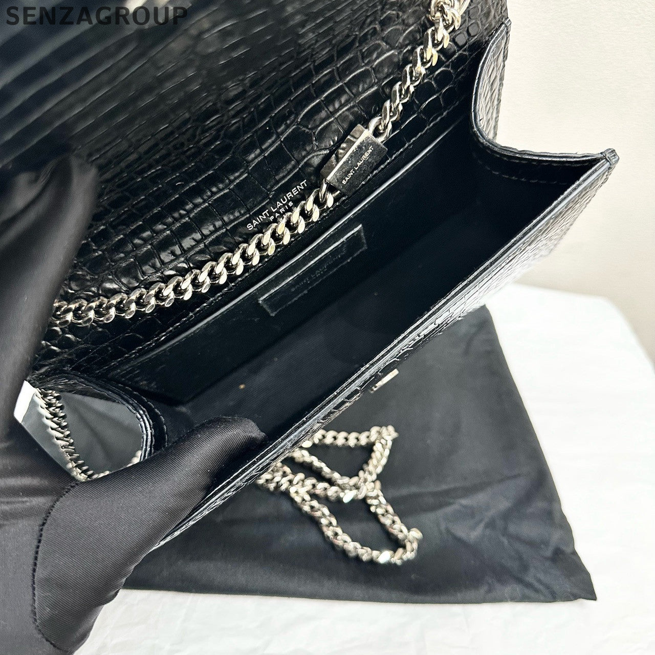Saint Laurent YSL Black Silver Fringe Kate Small Chain Crossbody Bag