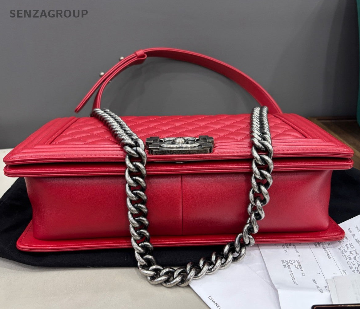 Chanel Leboy GM Chain Shoulder Bag Crossbody Red Silver Women Classic Fashion