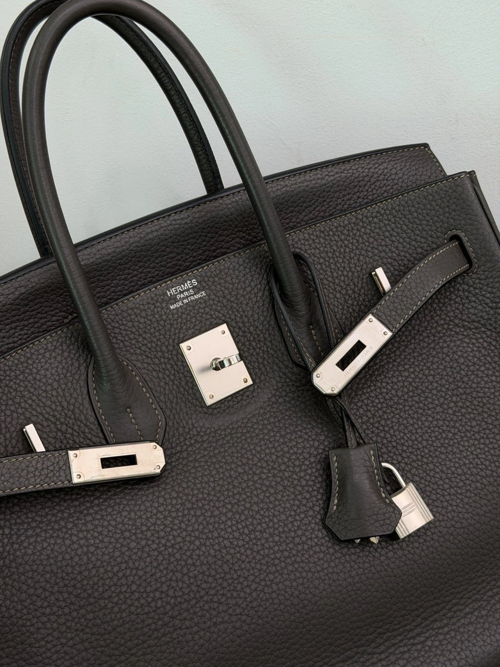 Authentic Hermes Birkin 35 Tote Top Handle Bag Grey Silver Hardware