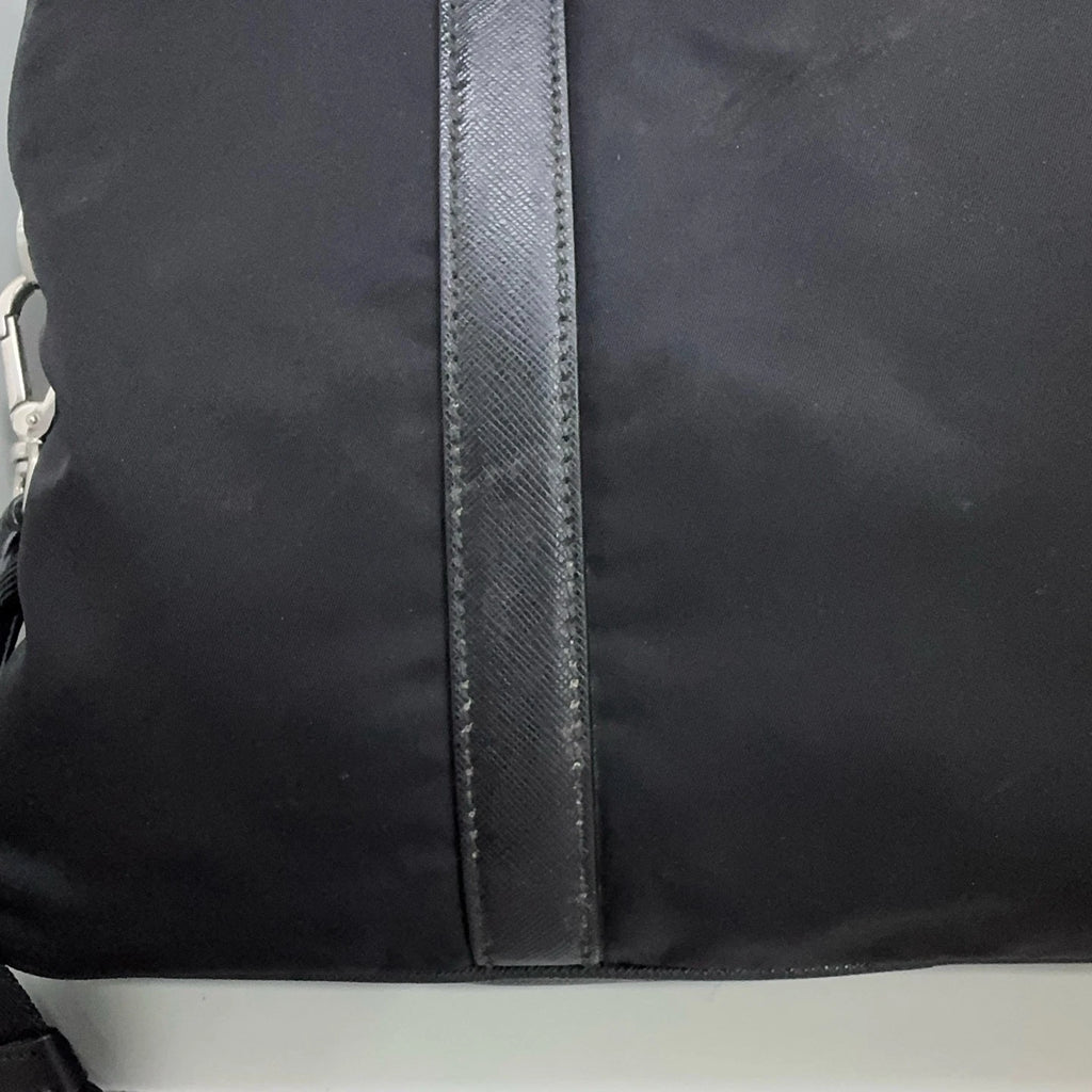 PRADA Black Nylon Leather Briefcase Handbag Crossbody Bag For Women