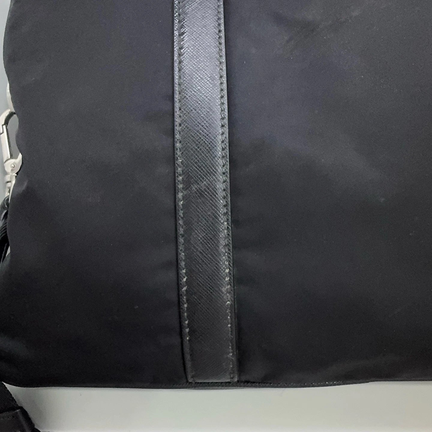 PRADA Black Nylon Leather Briefcase Handbag Crossbody Bag For Women