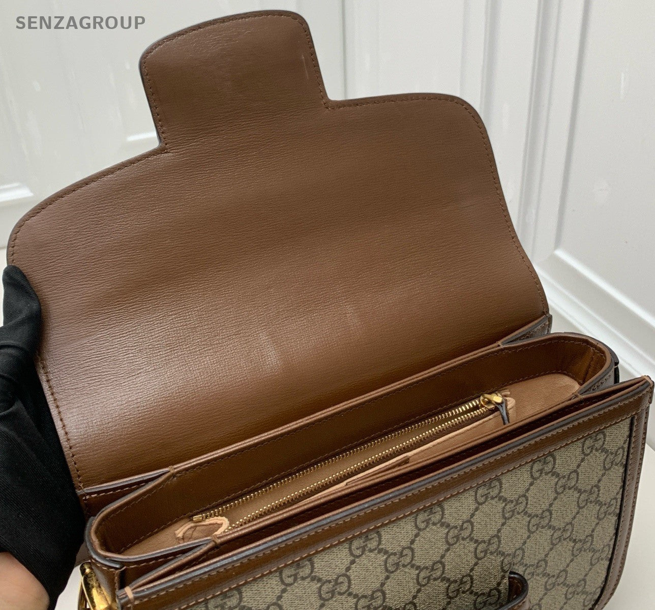 Gucci Horsebit1955 MM Ophidia Saddle Shoulder Bag Brown Gold Women Classic