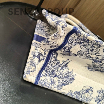 Dior Embroidered Small Tote Bag Blue White Classic Fashion Women