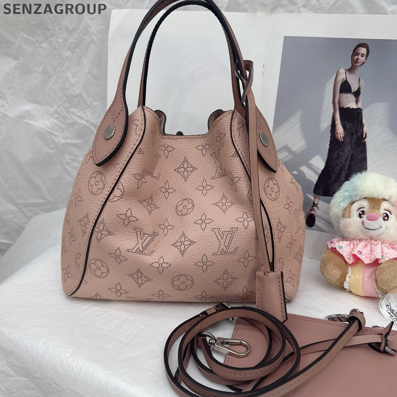 Louis Vuitton Hina Calfskin Tote Shoulder Bag Pink Silver Women's
