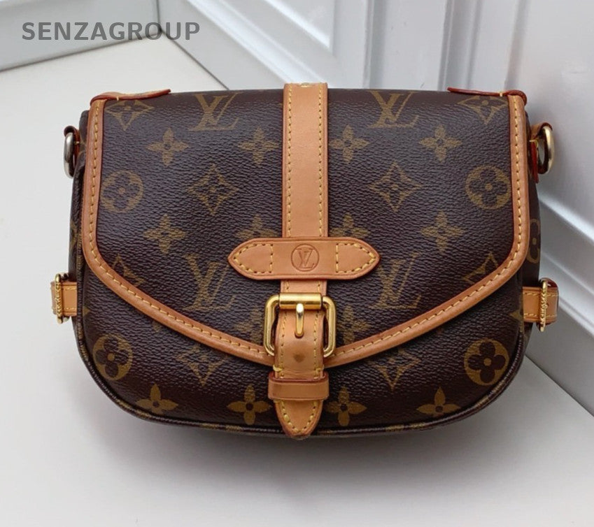 Louis Vuitton Monogram Saumur Shoulder Bag Crossbody Brown Gold Women Classic