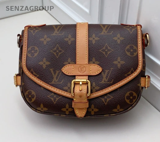 Louis Vuitton Monogram Saumur Shoulder Bag Crossbody Brown Gold Women Classic