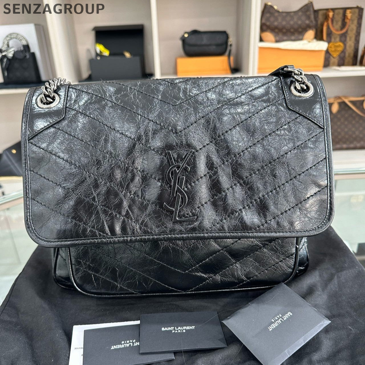 Saint Laurent YSL Niki Large Chain Shoulder Bag Black Silver Classic