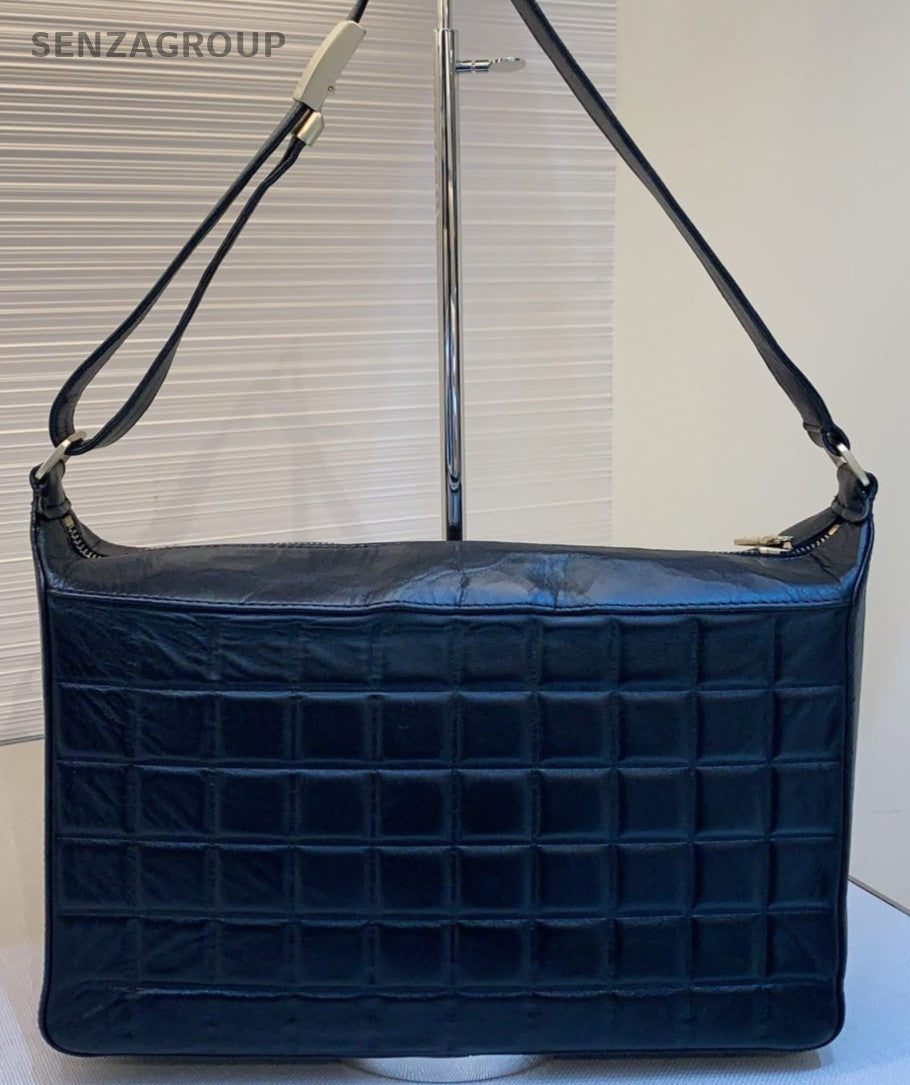 Chanel Ice Cube Pattern CC Logo Shoulder Black Silver Used Women Classic