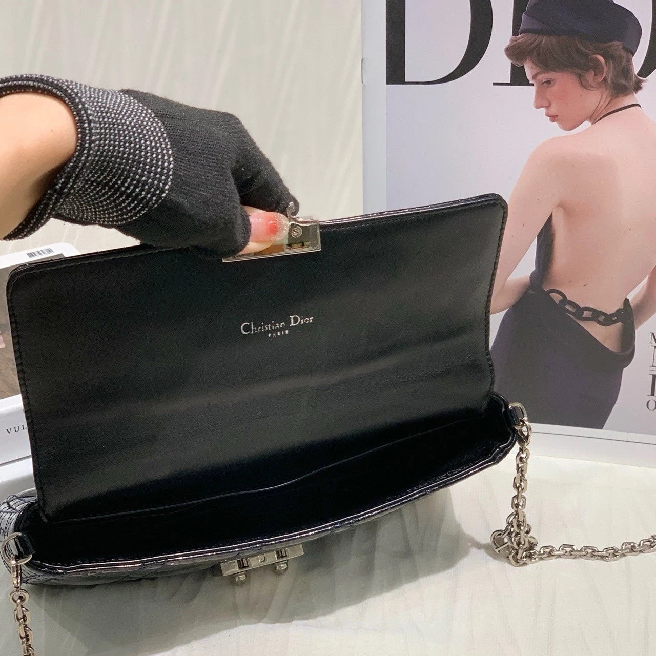 Dior Miss Dior Black Patent Chain Shoulder Crossbody For Women