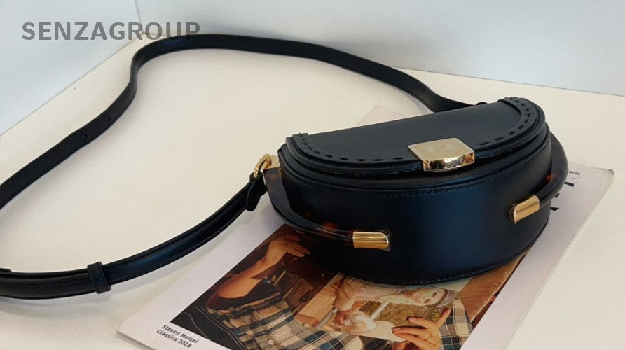 FENDI Moonligth Leather Black gold Saddle bag Shoulder bag Crossbody