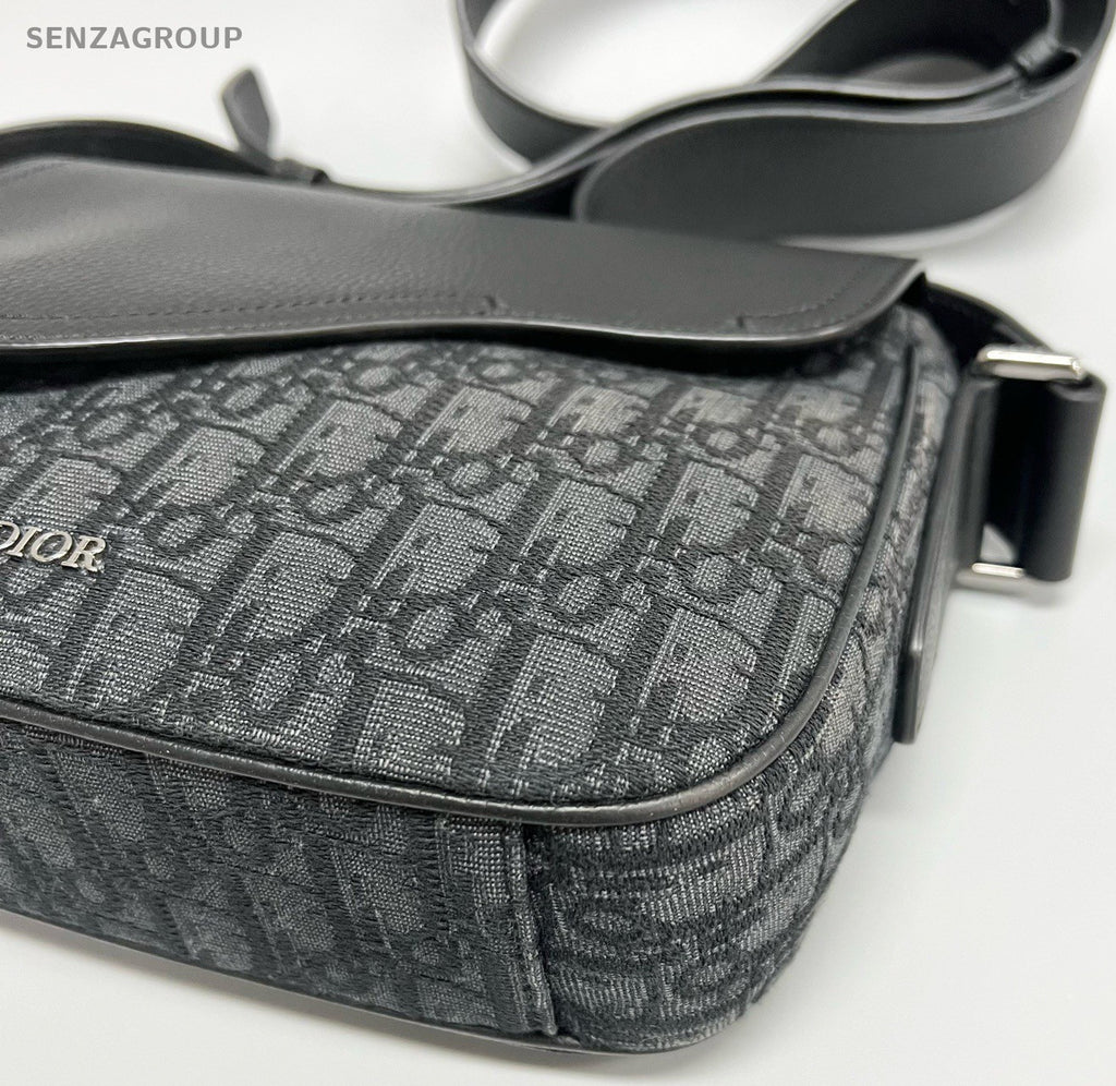 Christian Dior Qblique Saddle Shoulder Bag Crossbody Black Silver Unisex Adults