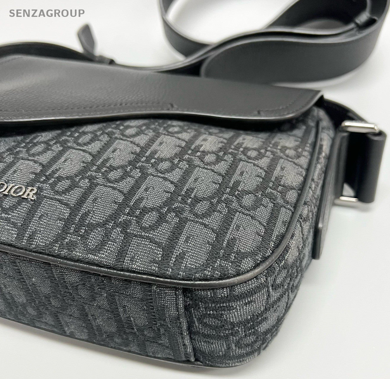 Christian Dior Qblique Saddle Shoulder Bag Crossbody Black Silver Unisex Adults
