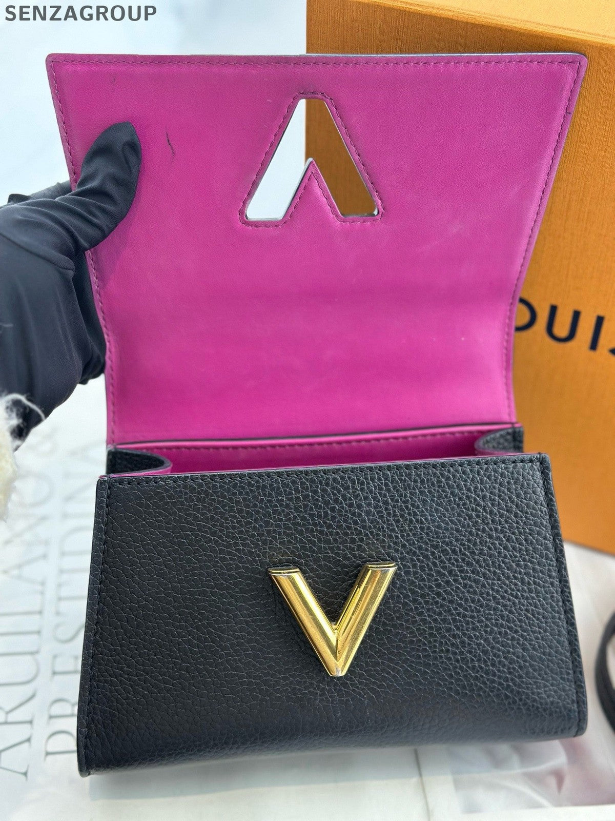 Louis Vuitton Twist PM Top Handle Crossbody Black Gold Women Classic