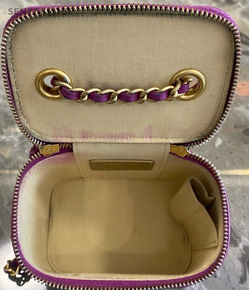 Chanel Lambskin Chain Shoulder Bag Crossbody Purple Gold Women Classic Diamond