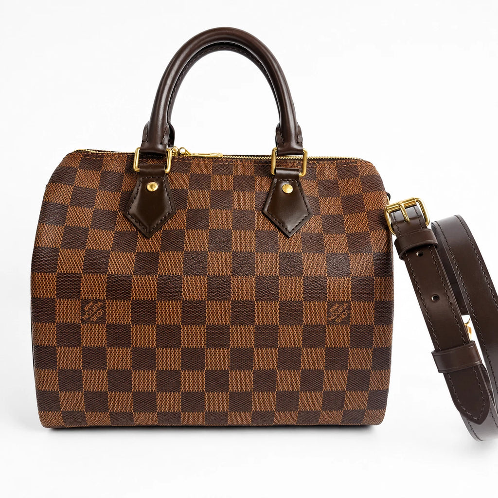 Louis Vuitton Speedy25 Canvas Damier Brown Shoulder Bag Handbag Excellent